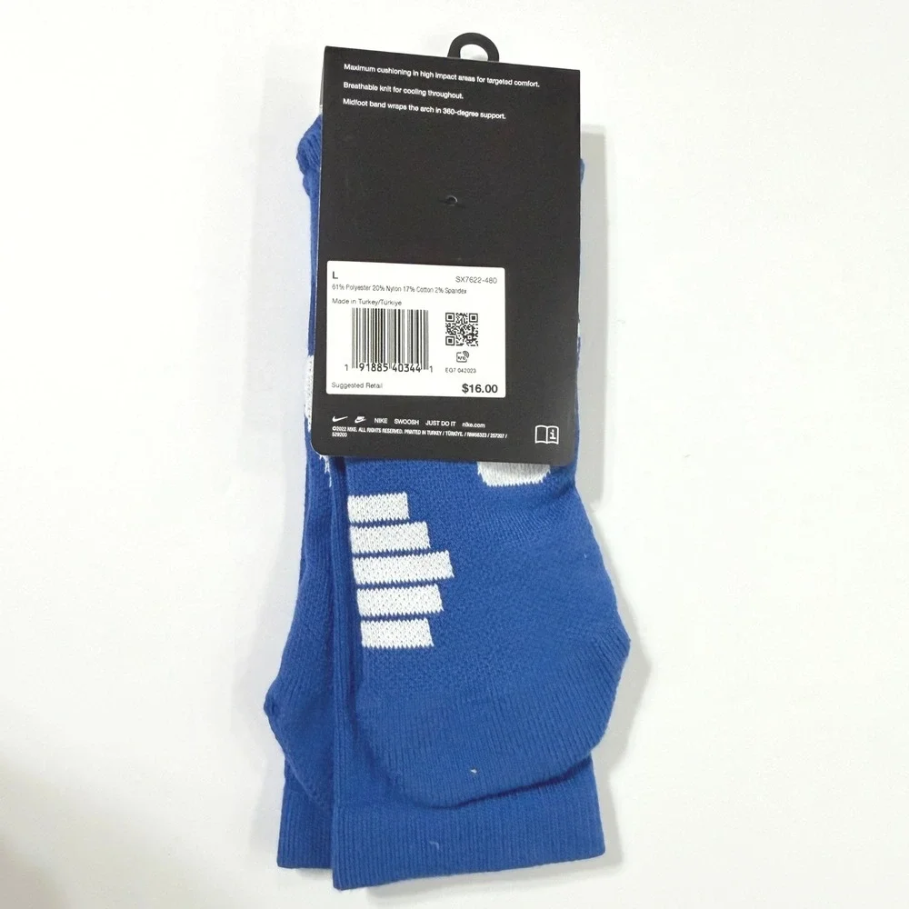 Nike Elite Basketball Crew Socks Royal Blue White SX7622-480 Mens 8-12 Large